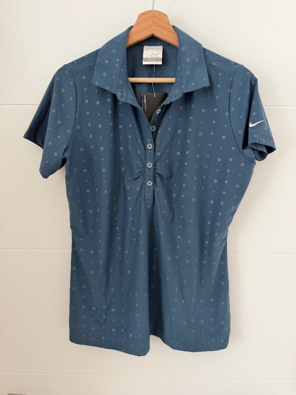 NWT Nike Golf Dri-FIT Polka Dot Polo Shirt Slate Blue Slate Teal Womens Large